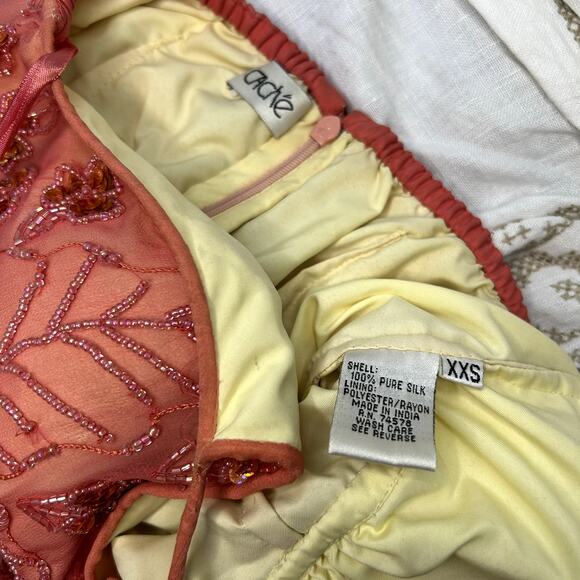 Cache Y2K Beaded Asymmetrical Silk Dress XXS with floral beading and sequins - Picture 9 of 9